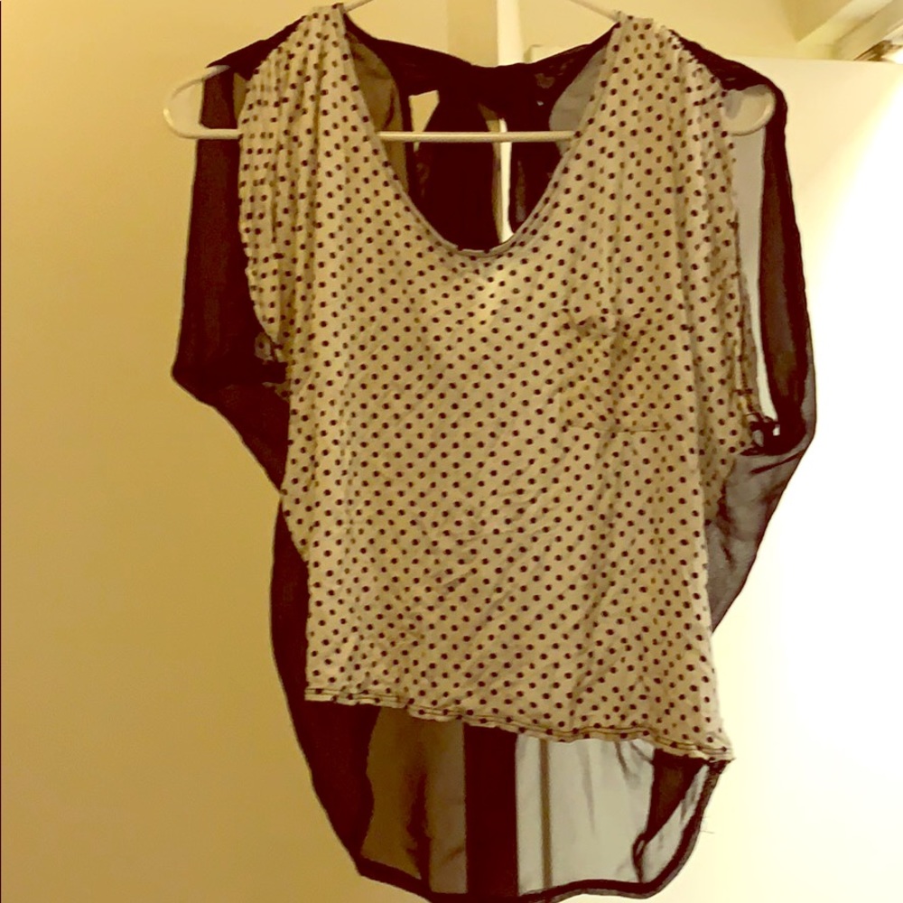 White and black polka dot shirt sheer back